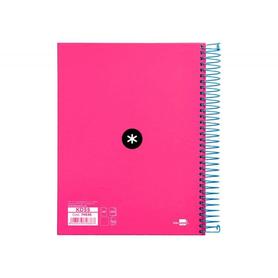 Cuaderno espiral liderpapel a5 micro antartik tapa forrada 120h 100 gr liso con bandas 6 taladros color rosa fluor