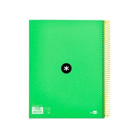 Cuaderno espiral liderpapel a4 micro antartik tapa forrada 120h 100 gr liso con bandas 4 taladros color verde fluor
