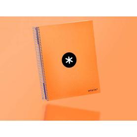 Cuaderno espiral liderpapel a4 micro antartik tapa forrada 120h 100 gr liso con bandas 4 taladros color naranja fluor r