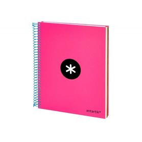 Cuaderno espiral liderpapel a5 micro antartik tapa forrada 120h 100 gr horizontal 5 bandas 6 taladros color rosa