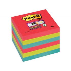 Bloc de notas adhesivas quita y pon post-it super sticky 76x76 mm con 6 bloc 2 rojos verde neon azul