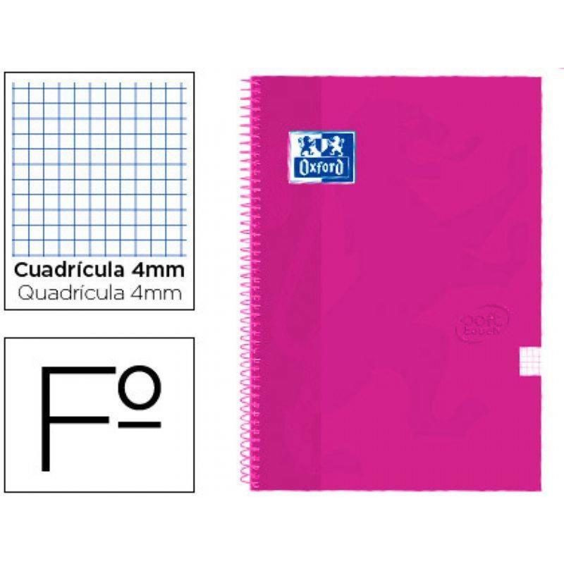 Cuaderno espiral oxford tapa extradura folio 80 h cuadricula 4 mm rosa frambuesa touch