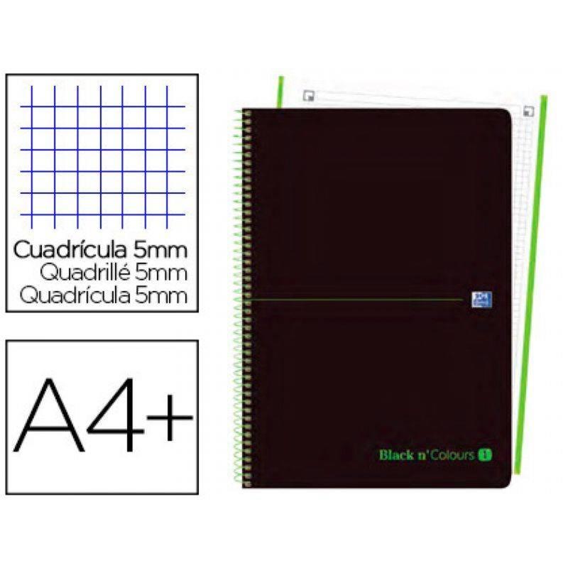 Cuaderno espiral oxford ebook 1 tapa plastico din a4+ 80 h cuadricula 5 mm blackn colors verde