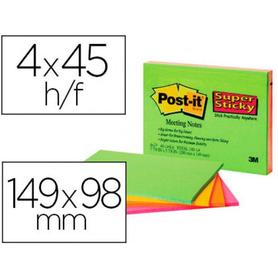 Bloc de notas adhesivas quita y pon post-it super sticky 149x98 mm con 45 hojas pack de 4 unidades colores neon