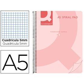 Cuaderno espiral q connect a5 micro tapa plastico 80h 70g cuadro 5mm sin bandas 6 taladros rosa