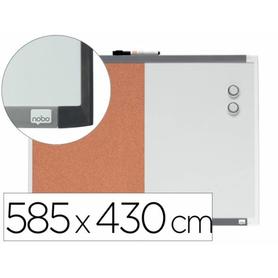 Pizarra blanca nobo magnetica con tablero de corcho 585x430 mm