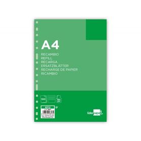 Recambio liderpapel din a4 100 hojas 60g/m2 horizontal sin margen 16 taladros