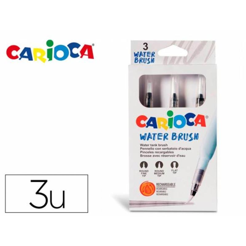 Pincel carioca rellenable agua redondo caja de 3 unidades puntas surtidas