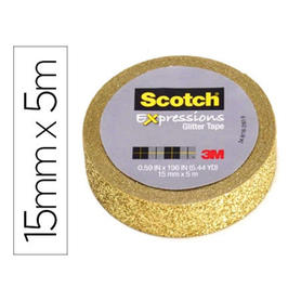 Cinta adhesiva scotch washi tapes purpurina oro 5 mt x 15 mm