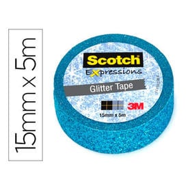 Cinta adhesiva scotch washi tapes purpurina azul 5 mt x 15 mm
