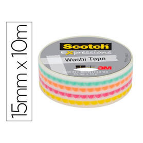 Cinta adhesiva scotch washi tapes puntos funky 10 mt x 15 mm