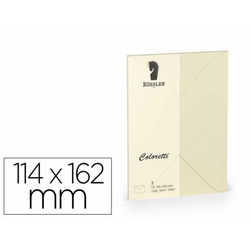 220705512 - Sobre rossler coloretti c6 ministro color crema 114x162 mm pack de 5 unidades
