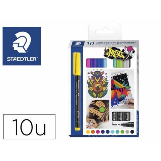 318 C10 - Rotulador staedtler lumocolor retroproyeccion punta de fibra permanente 318 caja de 10 unidades colores surtidos