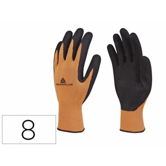 VV733OR08 - Guantes deltaplus poliester impregando latex palma y dedos naranja fluor/negro talla 8