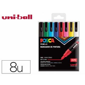 182634670 - Rotulador uni posca pc-3m/8c marcador de pintura punta conica 0,9-1,3 mm estuche de 8 unidades colores basicos