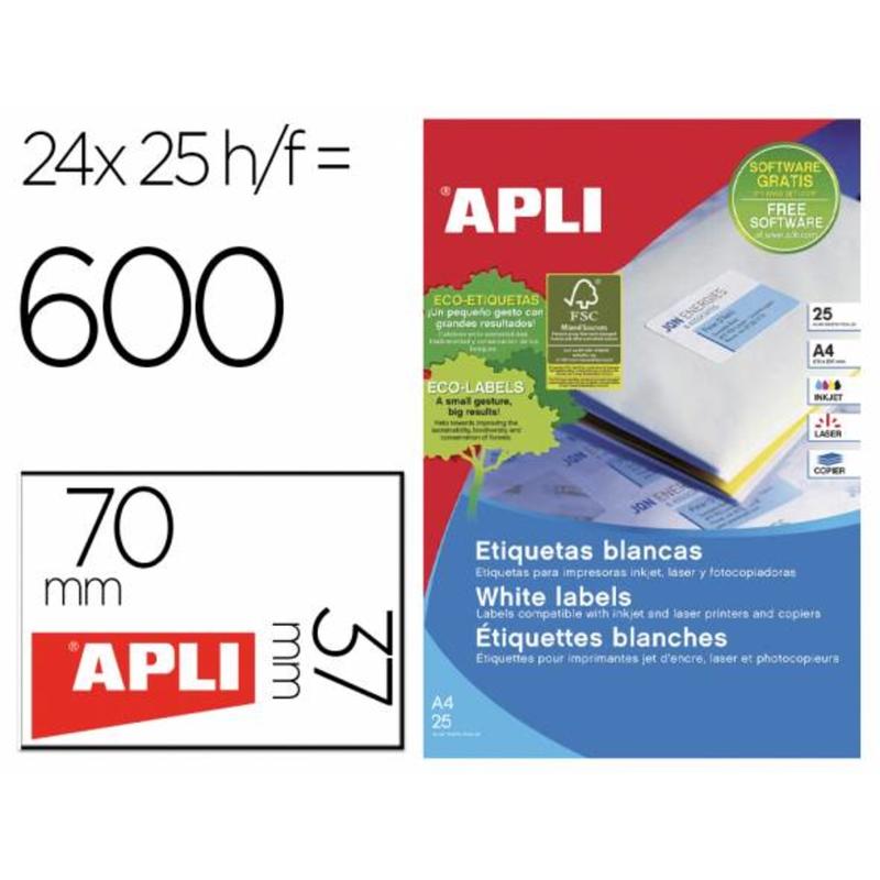 Etiqueta adhesiva apli 1212 70x37 mm para fotocopiadora laser ink-jet caja de 25 hojas - 1212