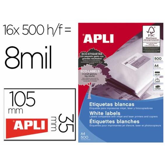 Etiqueta adhesiva apli 1794 105x35 mm para fotocopiadora laser ink-jet caja de 500 hojas - 1794