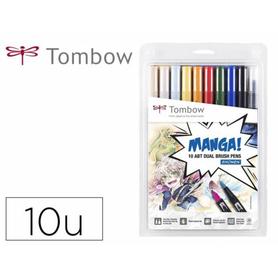 Rotulador tombow dual brush doble punta pincel manga shonen estuche de 10 unidades colores surtidos - ABT-10C-MANGA1