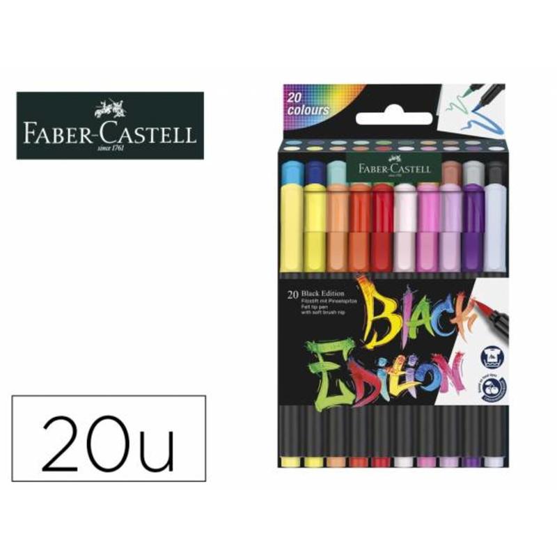 Rotulador faber castell edicion black punta de pincel caja de 20 unidades colores surtidos - 116452