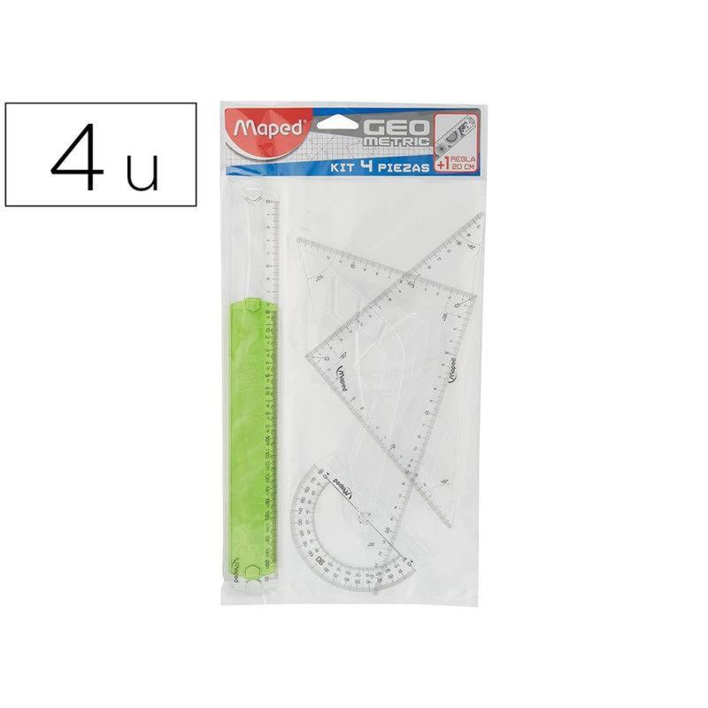 Juego escuadra y cartabon maped regla 30 cm y semicirculo plastico en petaca irrompible - 981710