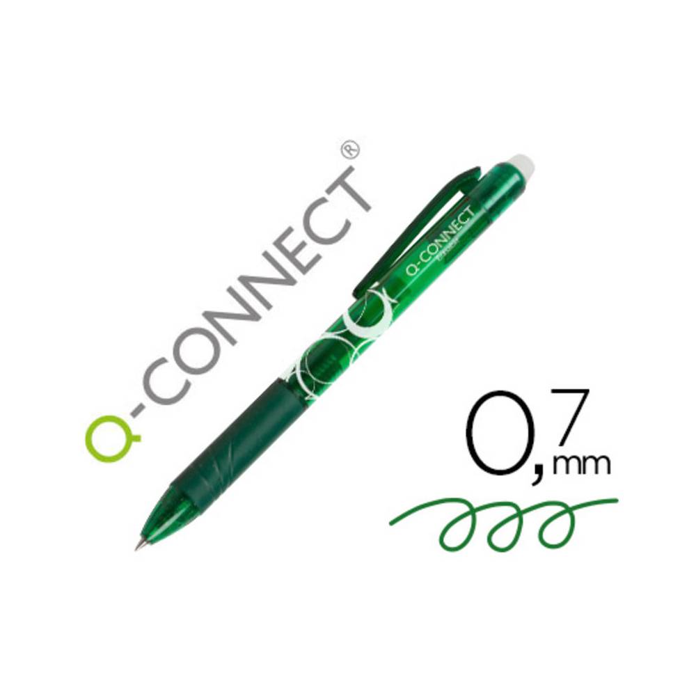 Boligrafo q-connect retractil borrable 0,7 mm color verde
