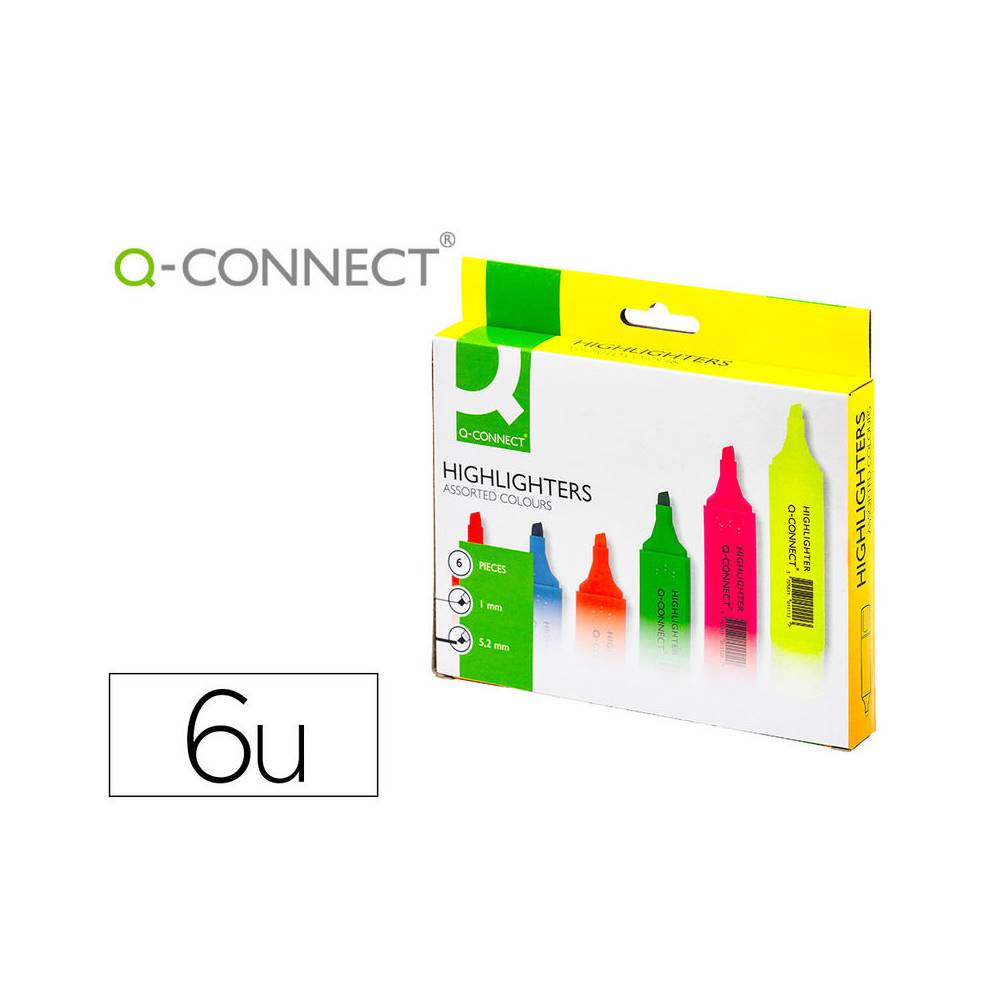 Rotulador q-connect fluorescente punta biselada estuche de 6 colores