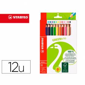 Lapices de colores stabilo green colors con certificado fsc estuche carton de 12 unidades colores surtidos