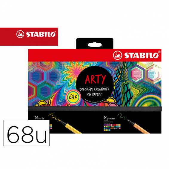 Rotulador stabilo acuarelable pen 68/88 arty line hero estuche de carton de 68 unidades surtidas