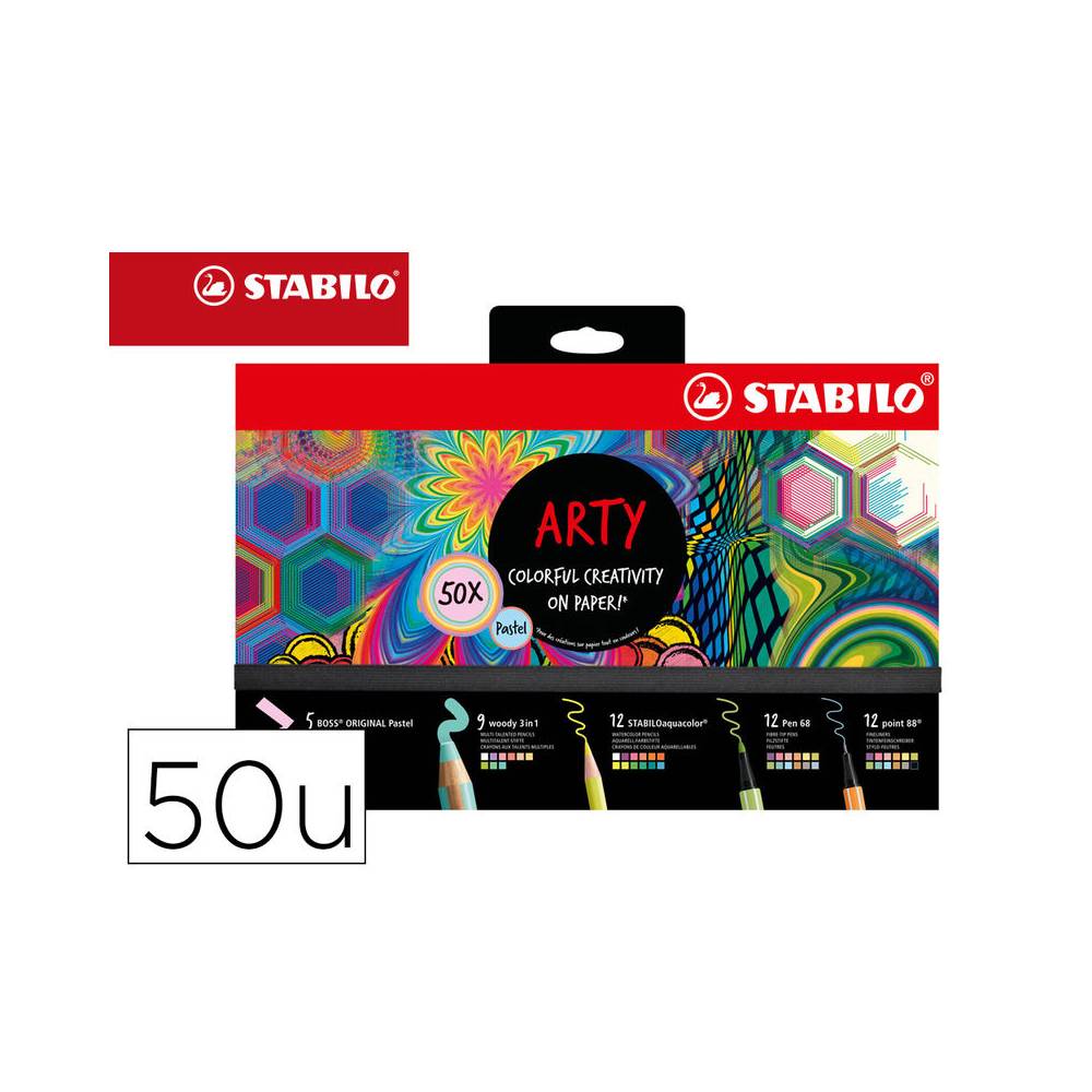 Set stabilo creativo arty line pastel 50 unidades surtidas