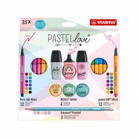 Set stabilo pastel love mini world pen 68 / point 88 / boss / swano 35 unidades surtidas