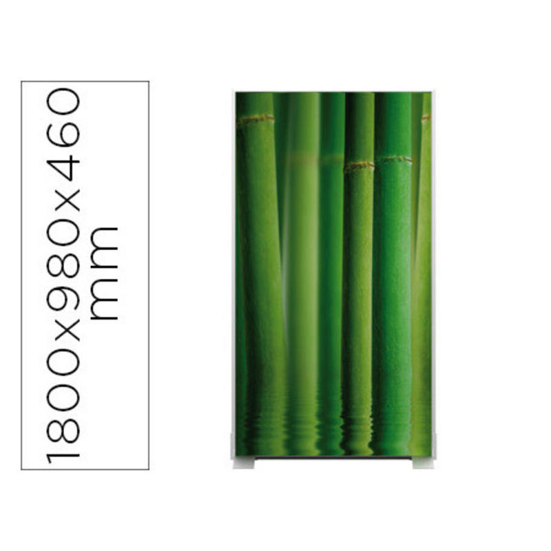 Mampara separadora easyscreen con marco aluminio y panel de tela decorado bambu 1800x980x460 mm