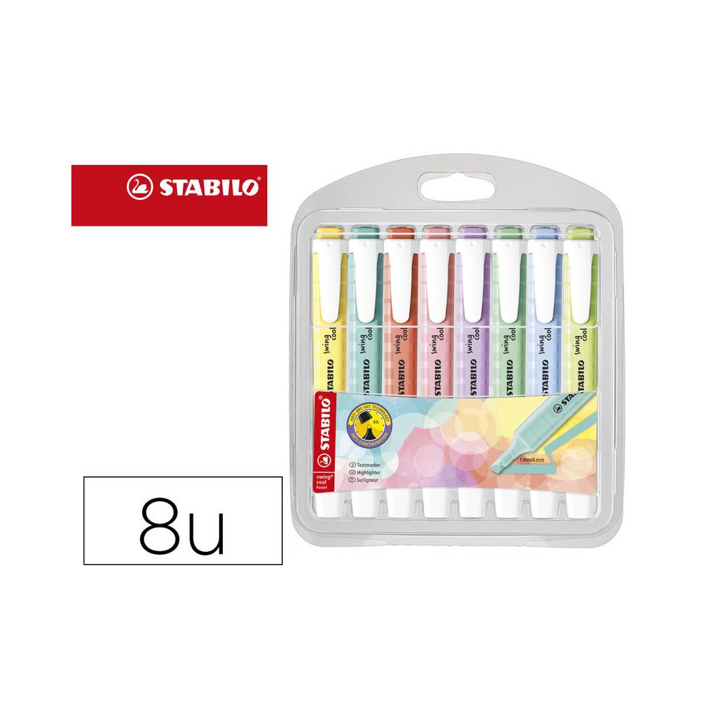 Rotulador stabilo fluorescente swing cool pastel estuche de 8 unidades colores surtidos