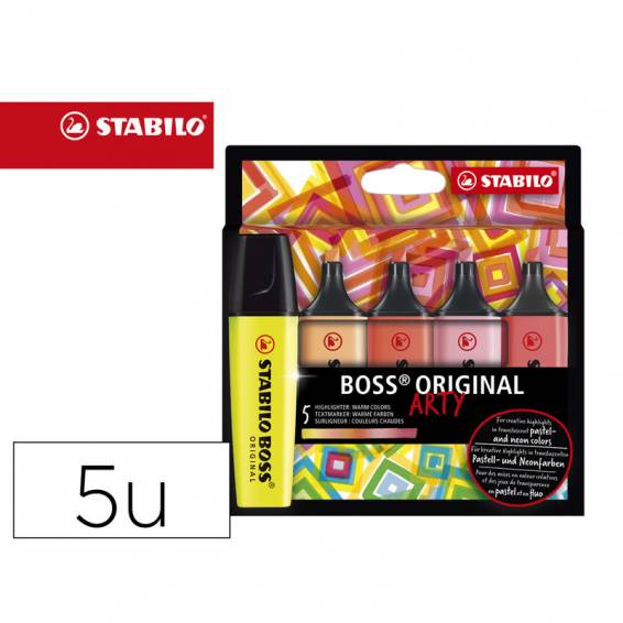 Rotulador stabilo boss fluorescente 70 arty line colores calidos estuche carton de 5 unidades colores