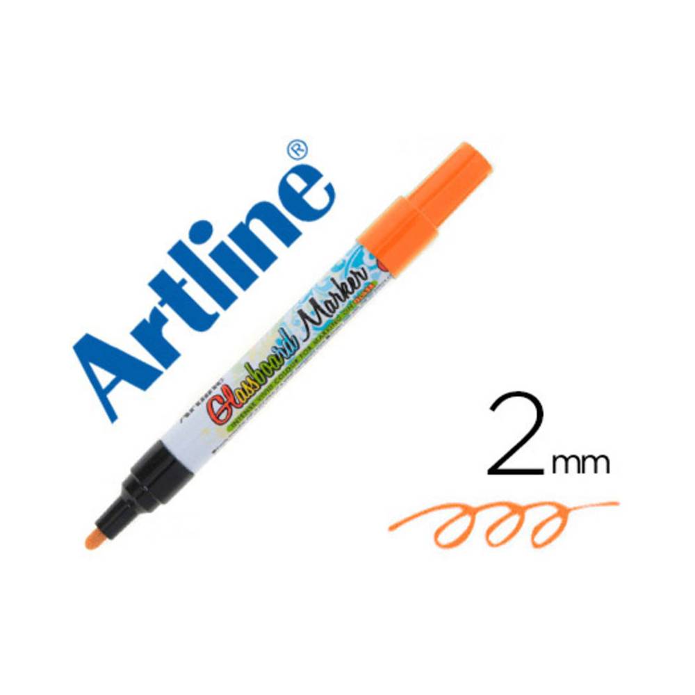 Rotulador artline glass marker especial cristal borrable en seco o humedo color naranja fluor