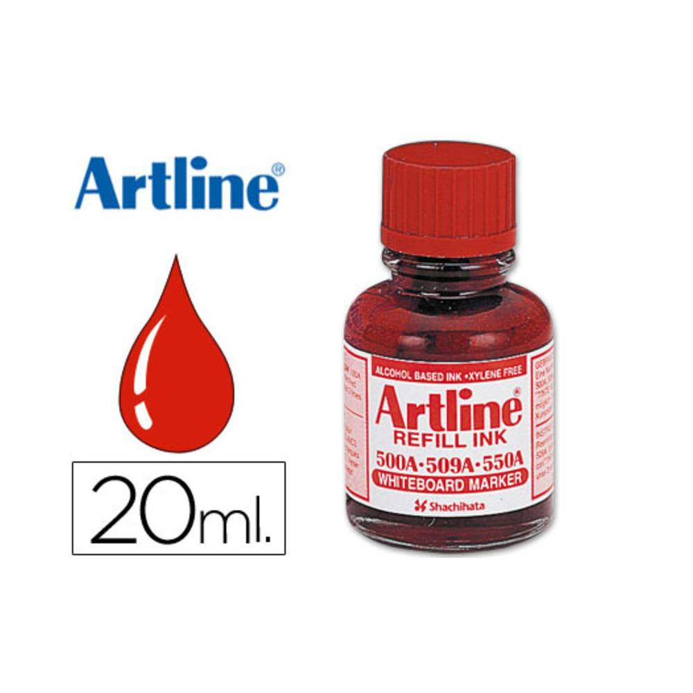 Tinta artline rojo para rotulador pizarra blanca 500-a frasco de 20 ml