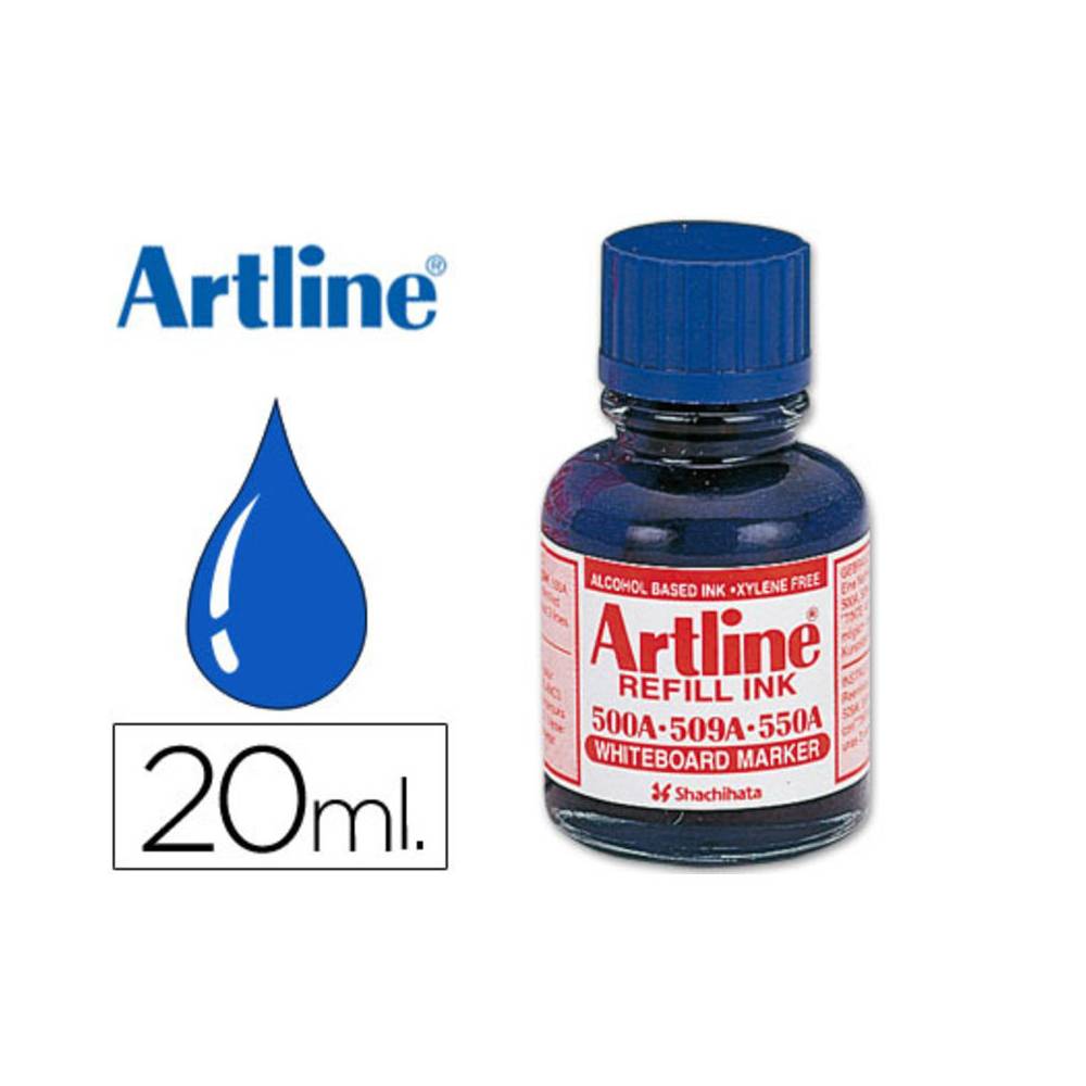 Tinta artline azul para rotulador pizarra blanca 500-a frasco de 20 ml
