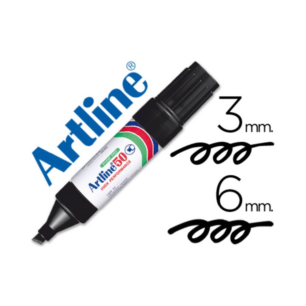 Rotulador artline marcador permanente ek-50 negro punta biselada 6 mm papel metal y cristal