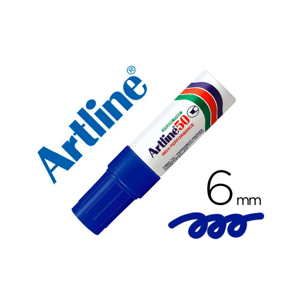 Rotulador artline marcador permanente ek-50 azul -punta biselada 6 mm -papel metal y cristal