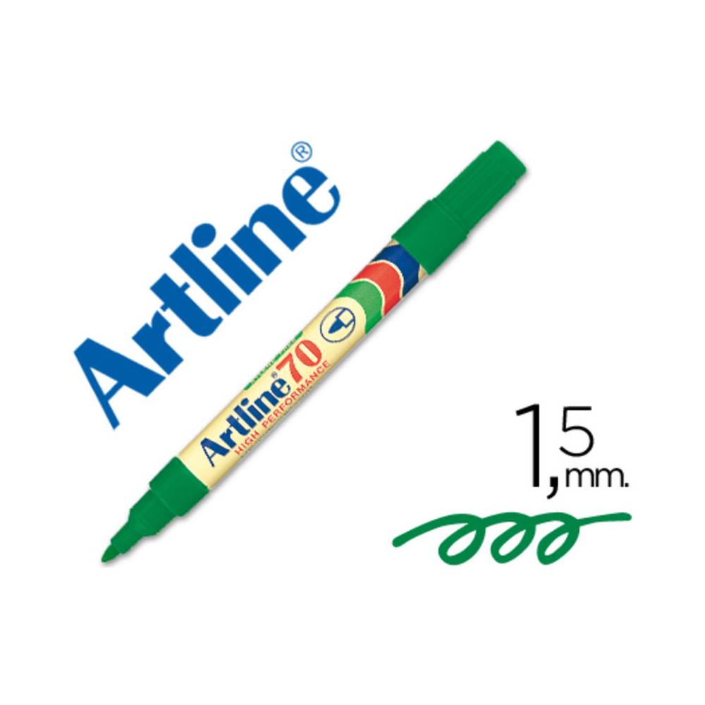 Rotulador artline marcador permanente ek-70 verde punta redonda 1.5 mm papel metal y cristal