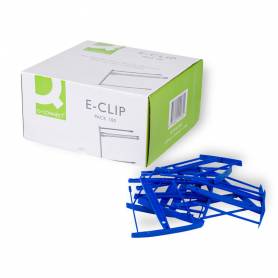 Encuadernador fastener q-connect plastico e-clips color azul caja de 100 unidades