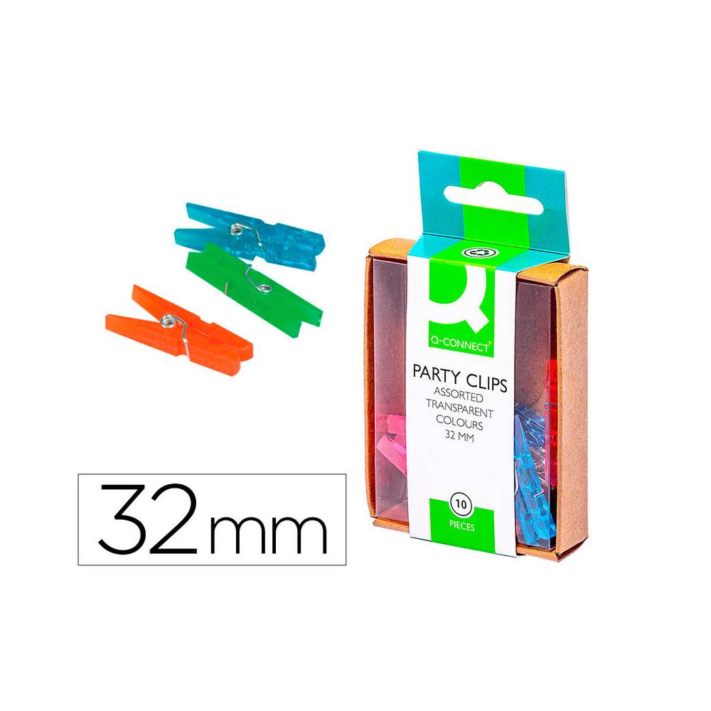 Pinza fantasia q-connect 32 mm caja de 10 unidades colores surtidos