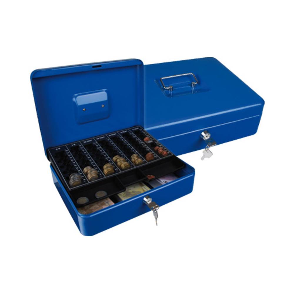 Caja caudales q-connect 12/ 300x240x90 mm azul con portamonedas