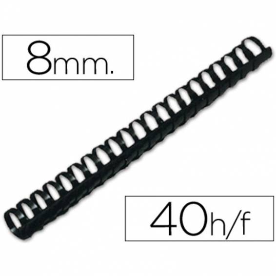 Canutillo q-connect redondo 8 mm plastico negro capacidad 40 hojas caja de 100 unidades
