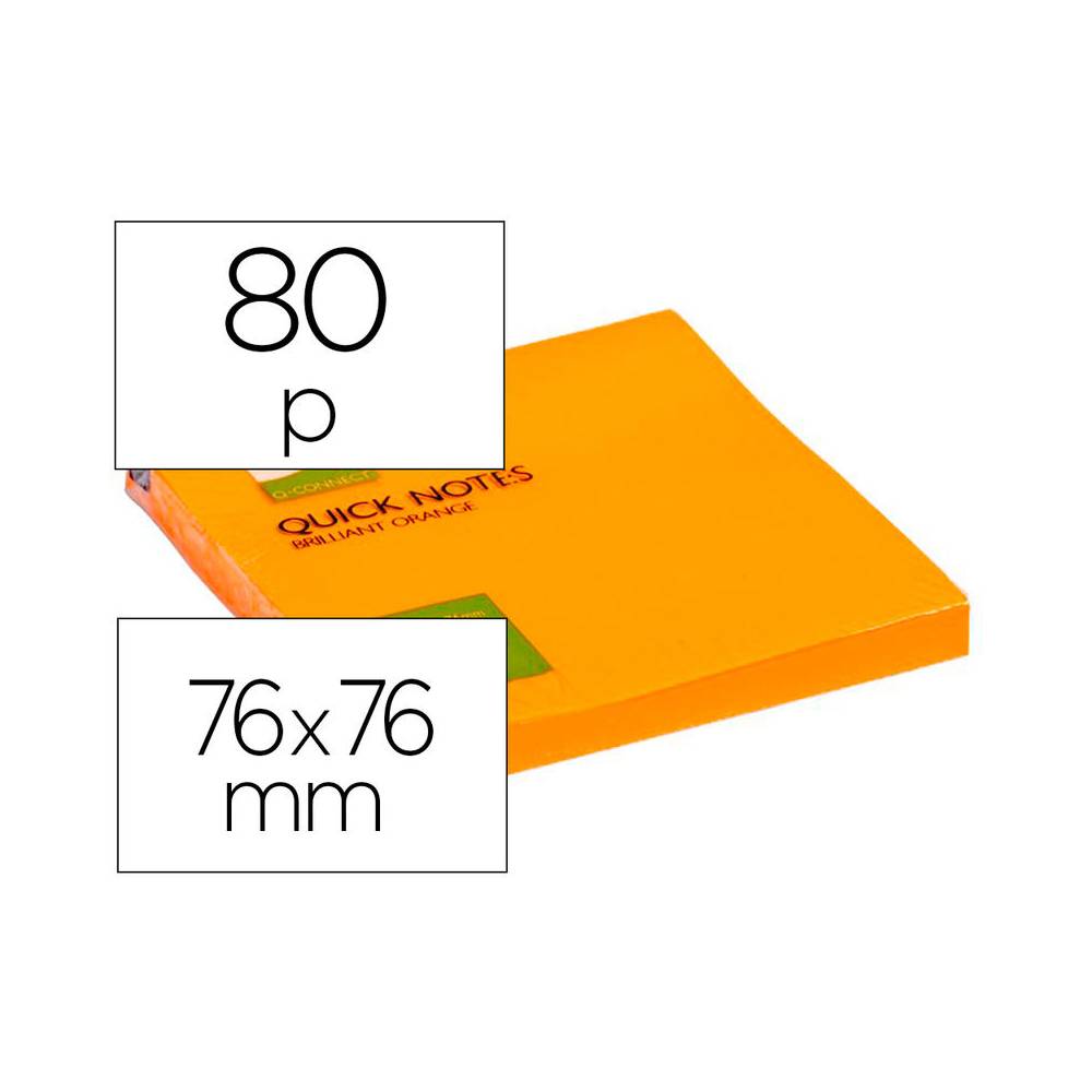 Bloc de notas adhesivas quita y pon q-connect 76x76 mm naranja neon 80 hojas