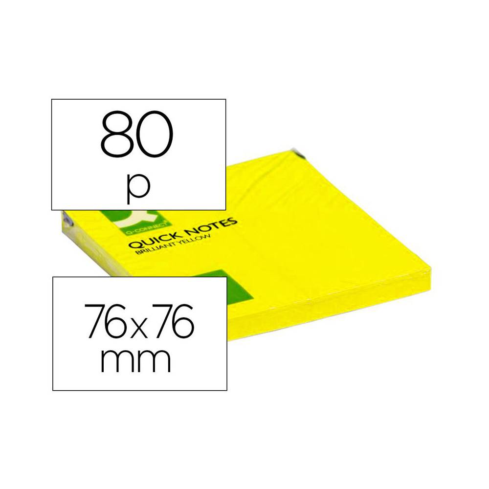 Bloc de notas adhesivas quita y pon q-connect 76x76 mm amarillo neon 80 hojas