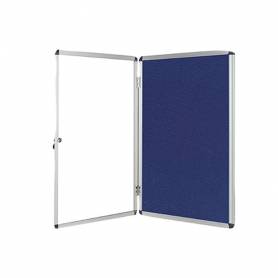 Vitrina de anuncios q-connect mural pequeña fieltro azul con puerta y marco con cerradura 72x98 cm