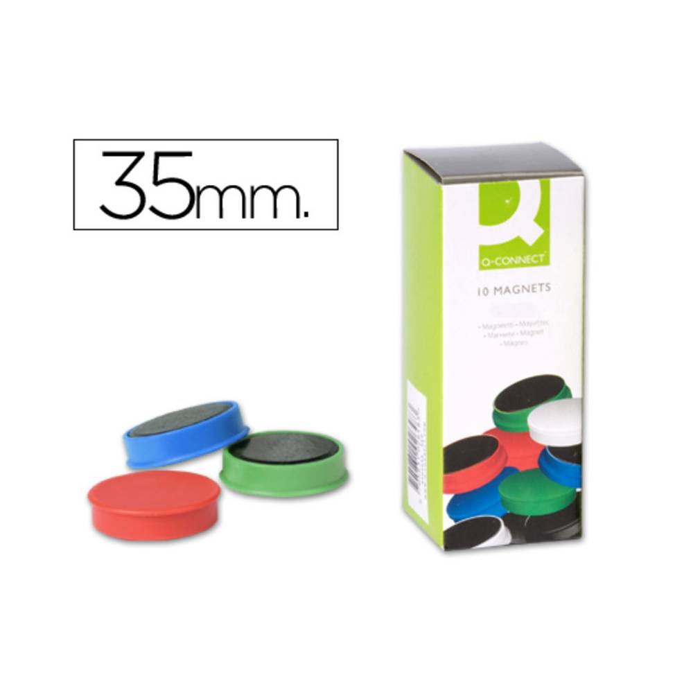 Imanes para sujecion q-connect ideal para pizarras magneticas35 mm colores surtidos caja de 10 unidades