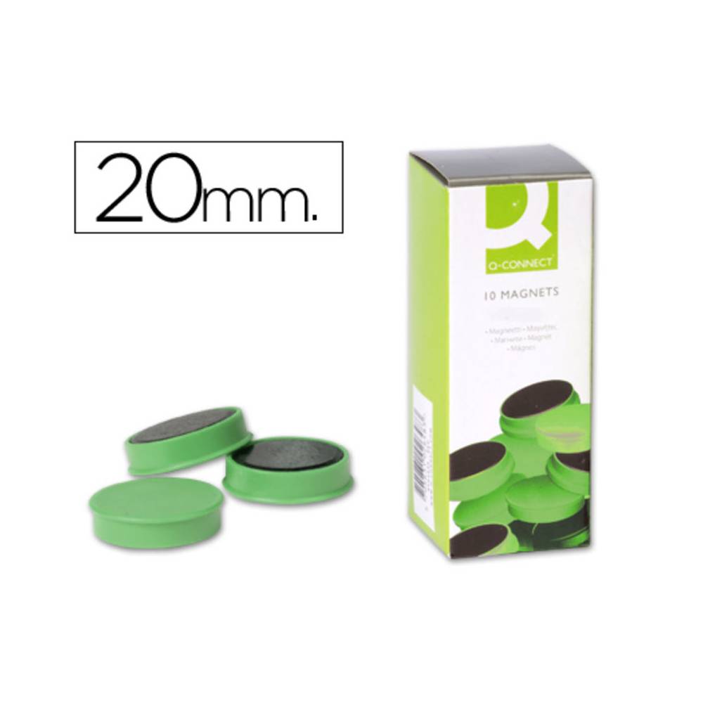Imanes para sujecion q-connect ideal para pizarras magneticas20 mm verde caja de 10 unidades