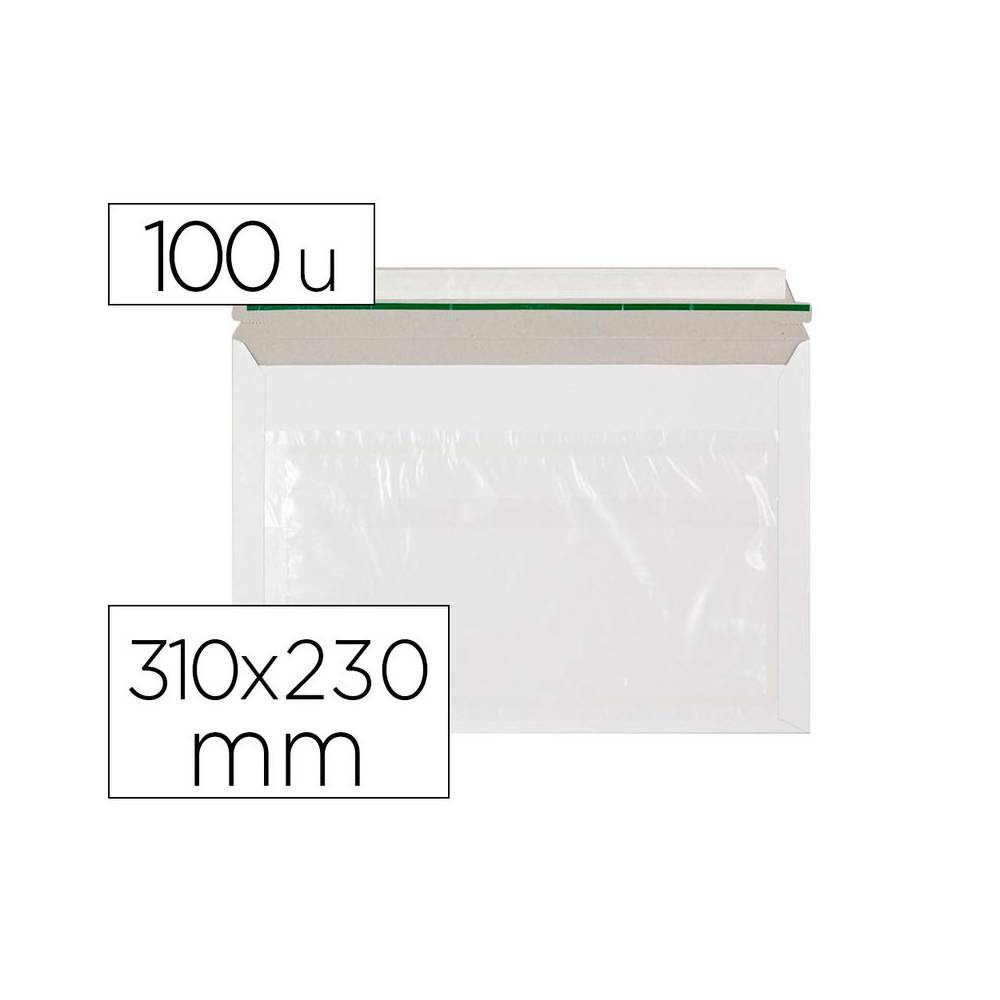 Sobre autoadhesivo q-connect portadocumentos 310x230 mm ventana transparente paquete de 100 unidades