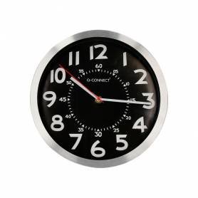Reloj q-connect de pared metalico redondo 25 cm movimiento silencioso color negro con esfera cromado